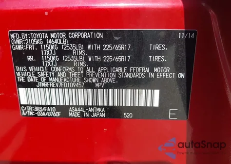 2015 Toyota Rav4 Xle from USA, damaged, VIN JTMRFREV7FD109457